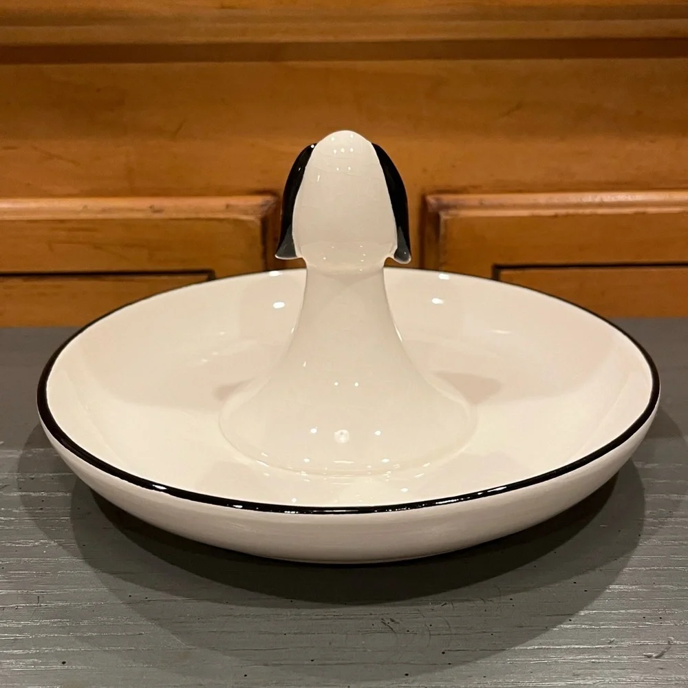 NEW Gerson Lone Elm Studios Black & White Porcelain Dog Themed Ring Jewelry Dish